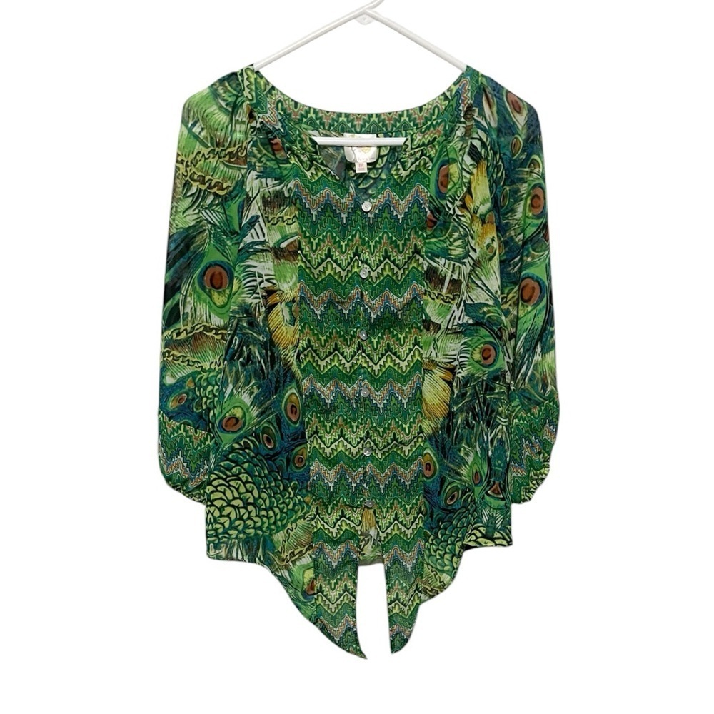 Anthropologie Fig & Flower Green Peacock Blouse